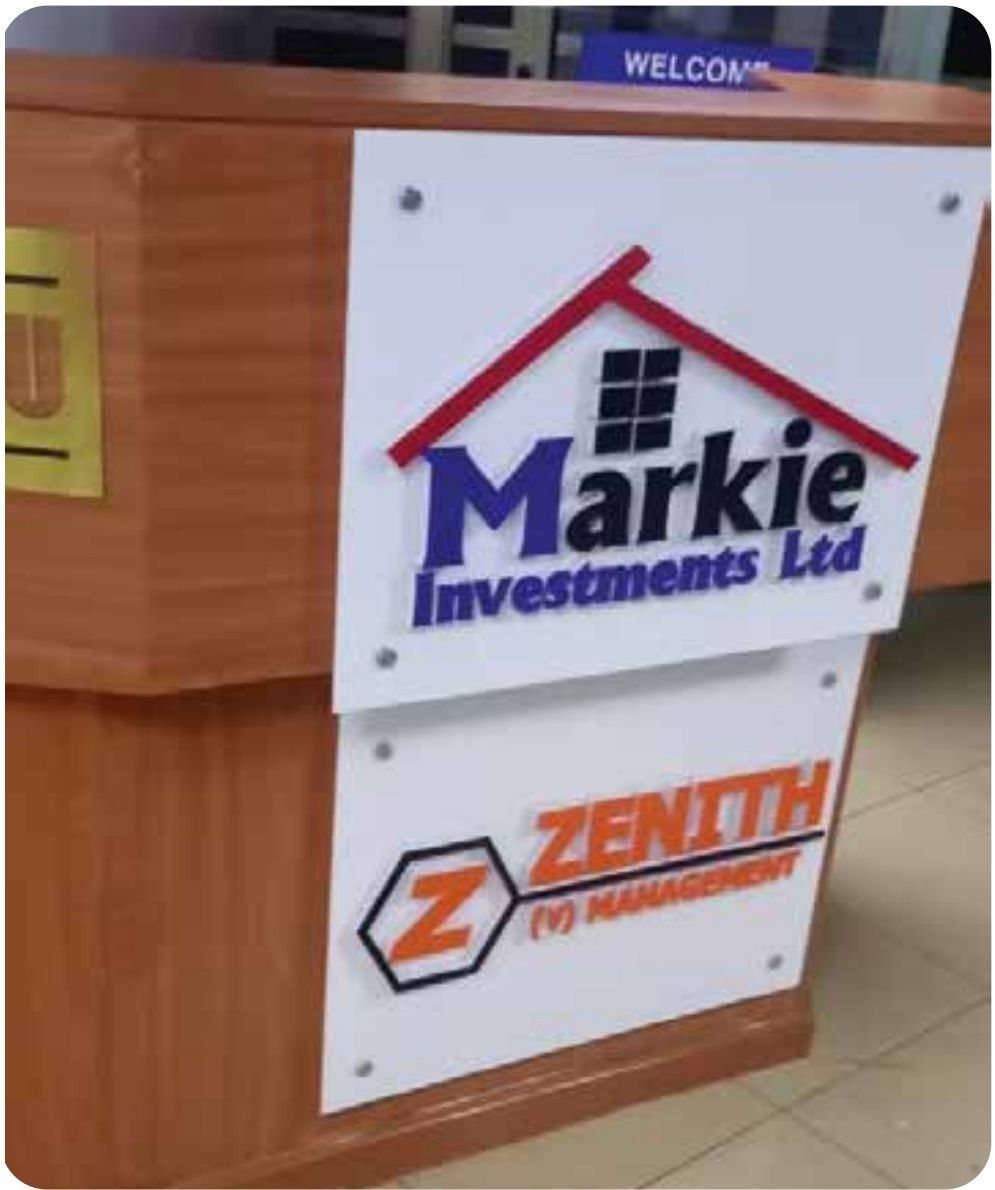 Reception & office name plates for Markie Investments — 3D & Shopfront Signs by Brand It KE in Kenya