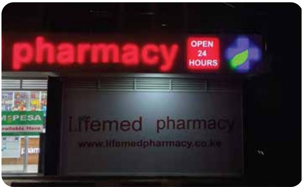 24-hour illuminated fascia for Lifemed Pharmacy — Illuminated & Neon by Brand It KE in Kenya