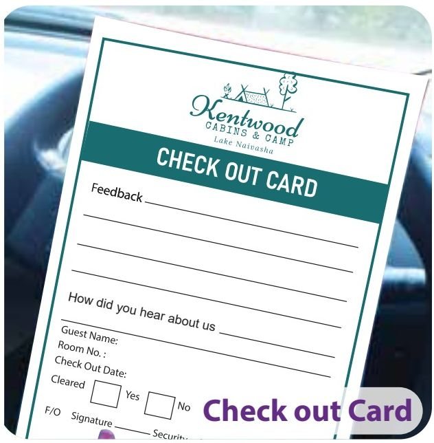 Check-out cards & collateral for Kentwood Cabins & Camp — Print & Stationery by Brand It KE in Kenya