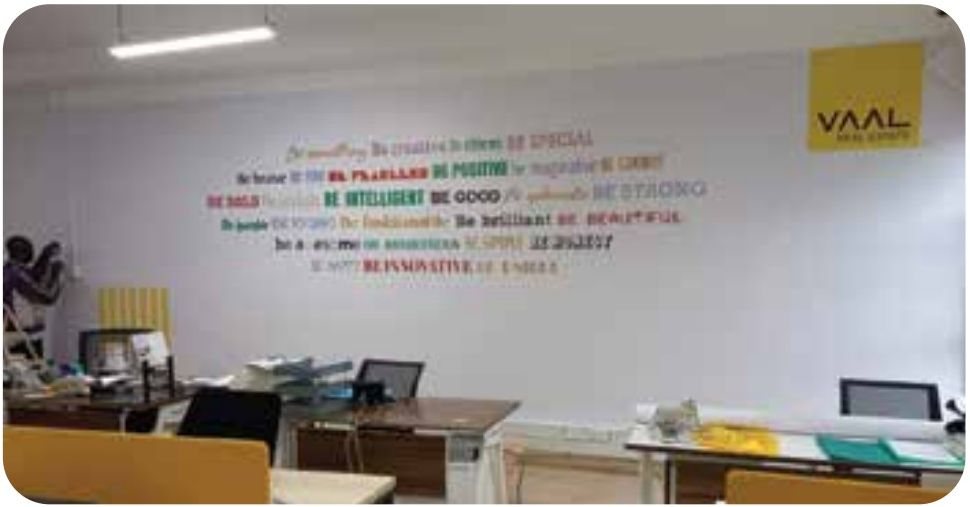 Office wall branding & values wall for VAAL Real Estate — Wall & Window by Brand It KE in Kenya