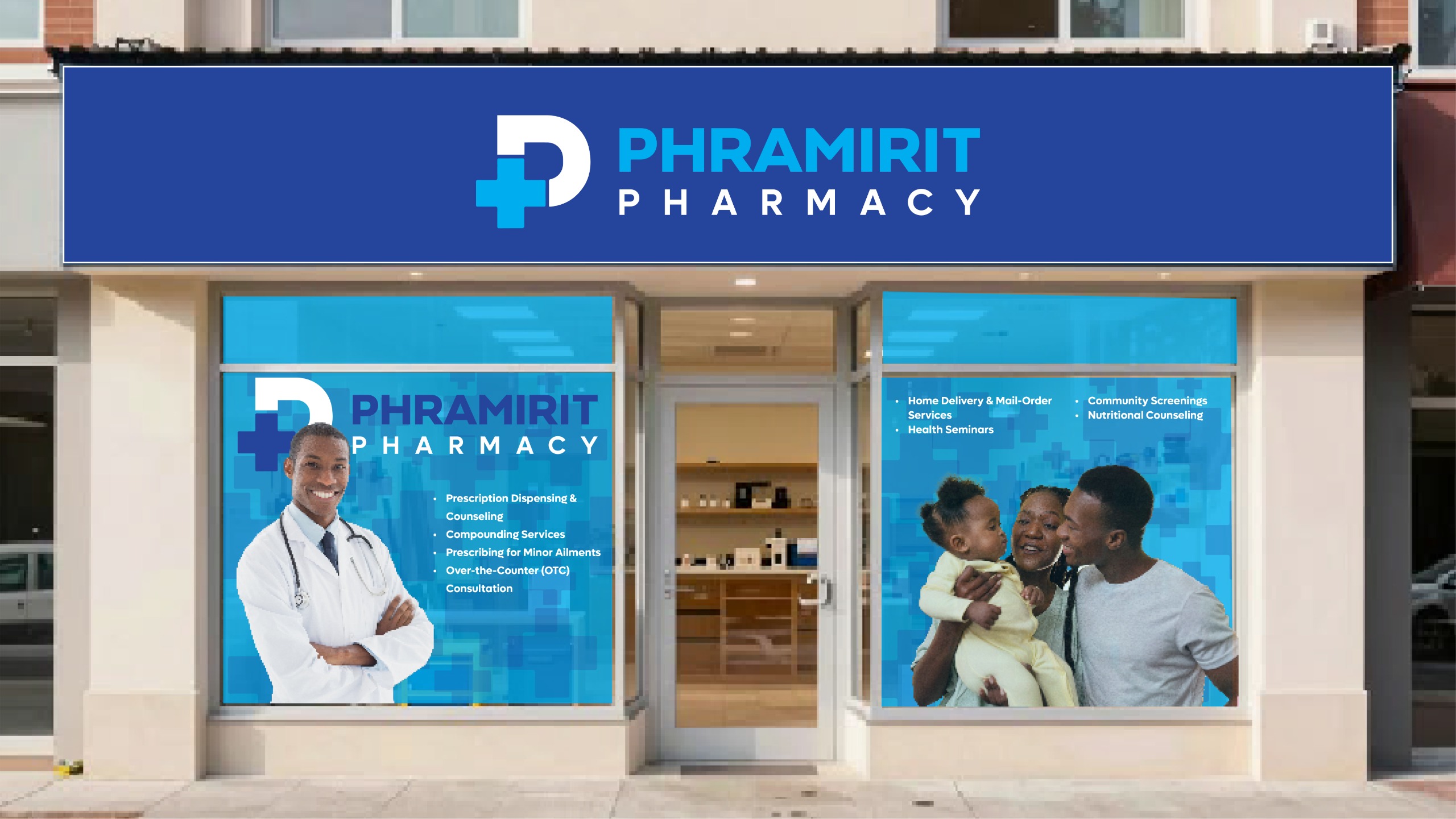 Storefront window graphics for Phramirit Pharmacy — Wall & Window by Brand It KE in Kenya